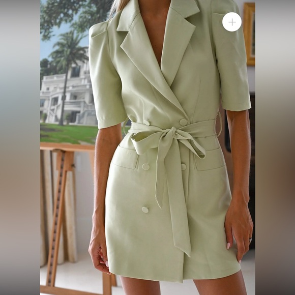 NWT yllw the label RANDY PUFF-SLEEVE BLAZER DRESS — PEA GREEN - Picture 5 of 12